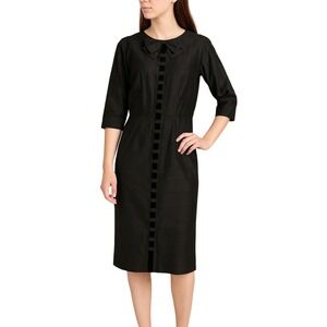 PEG PALMER Vintage 50s‎ Black Cocktail Dress Bow Detail Officecore M